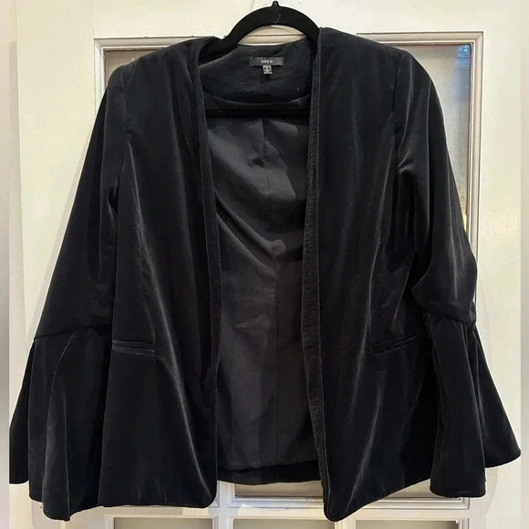 Drew Anthropologie Navy Velvet Bell Flutter Sleeves Open Front Blazer Size Small - Picture 1 of 8